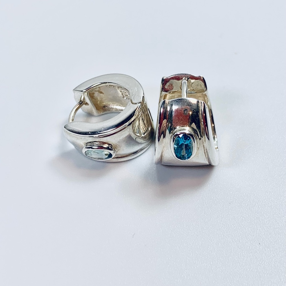 Sterling Silver Blue Topaz Huggie Earrings